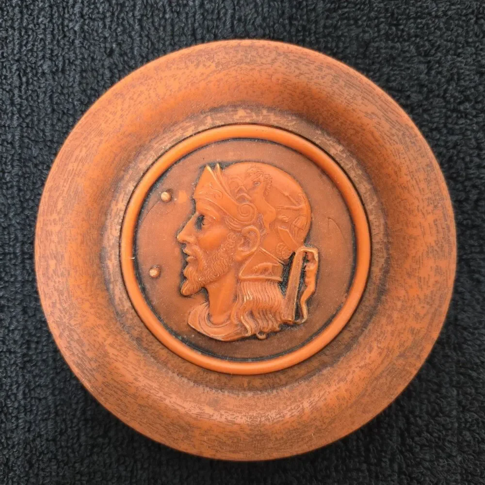 Vintage Mid-Century Greek Roman Mythological Faux Wood Coasters-Set of 6 Unique